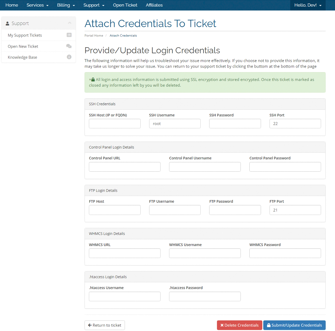 WSC Credentials Form