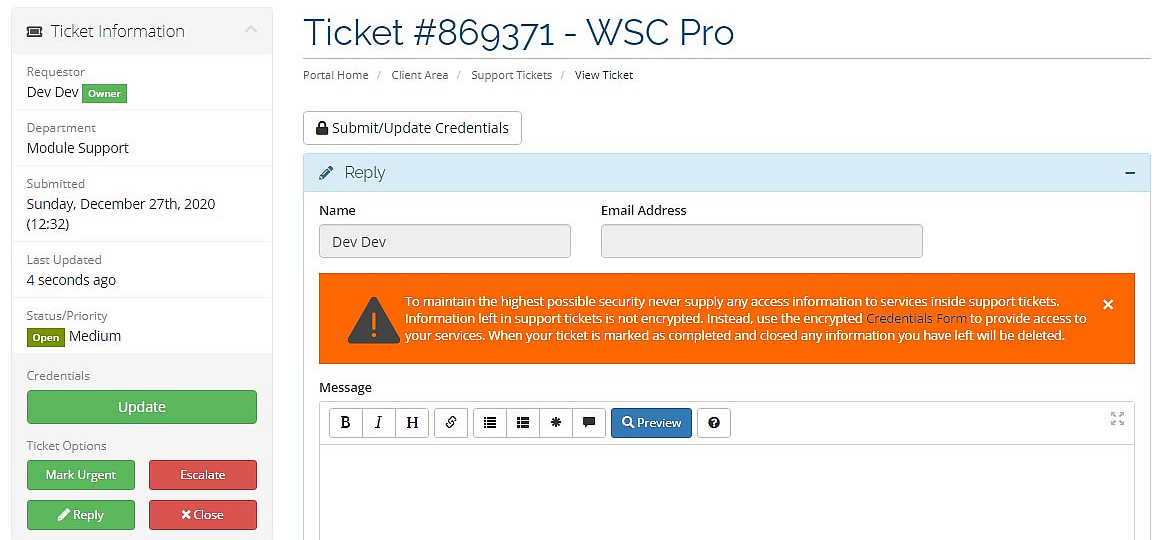 WSC Pro Ticket View