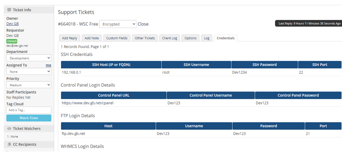 WSC WHMCS Admin Ticket View